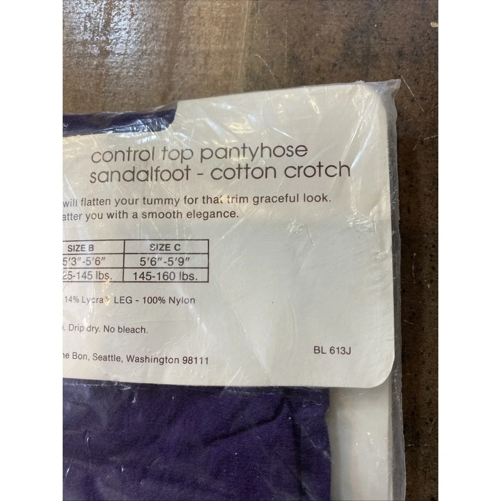 The Bon Pantyhose Size C Plum‎ Purple Silken Sandalfoot Control Top Vintage